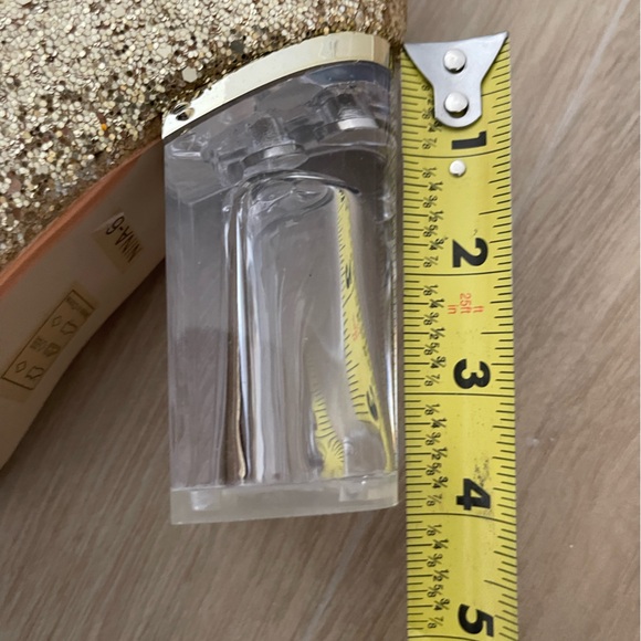 👠Cape RobbinGold Glitter/Clear Chunky Heel Boots 7 NEW - Picture 4 of 6